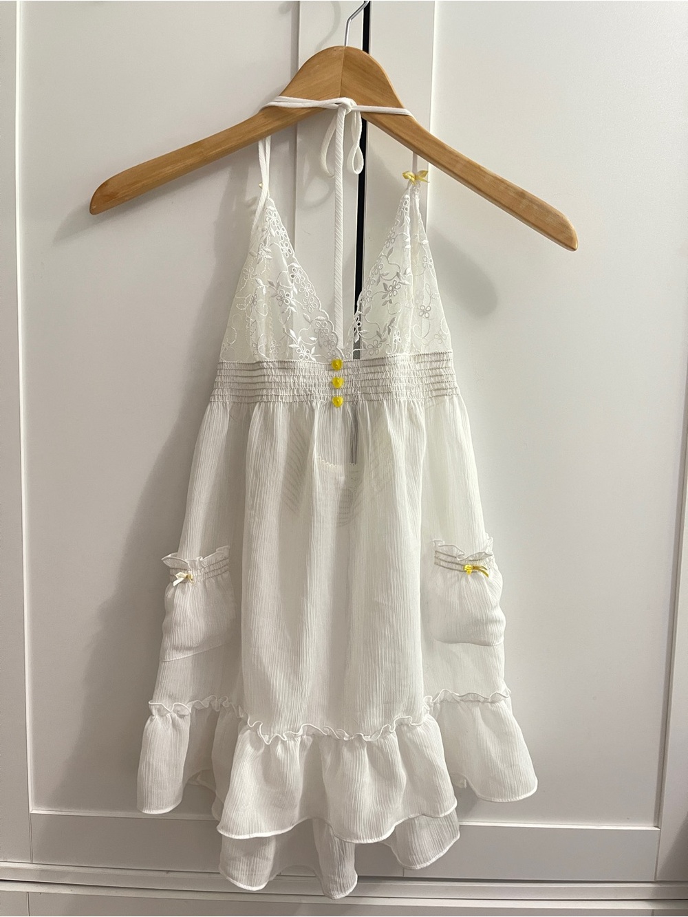 Victoria's Secret White Lace Halter Dress with Embroidered Bodice